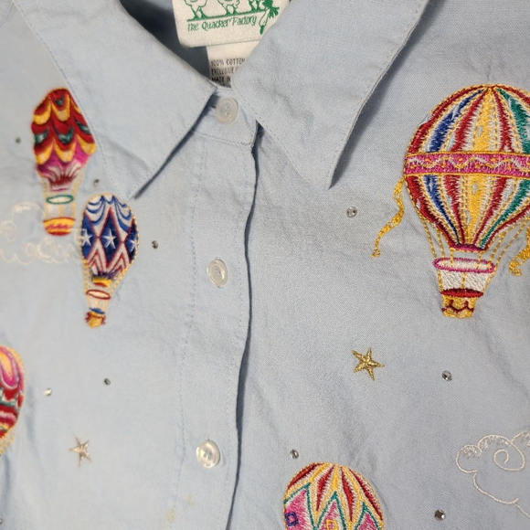 Women's The Quacker Factory Light Blue Hot Air Balloon Button Down 3X - Picture 10 of 16